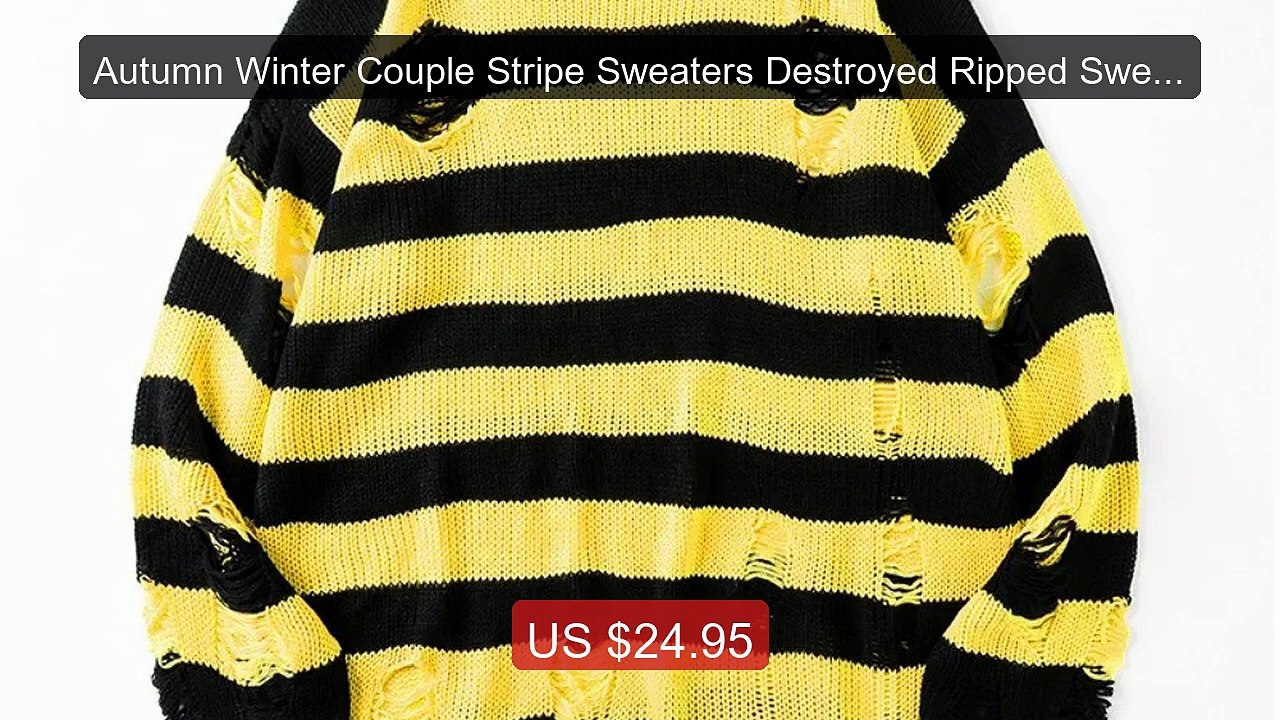 Autumn Winter Couple Stripe Sweaters Destroyed Ripped Sweater Men P... -- Top Rated 2026 | Buy Now!