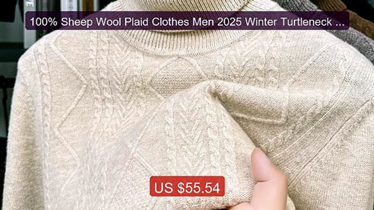 100% Sheep Wool Plaid Clothes Men 2025 Winter Turtleneck Thick... -- Hot Deal 2026 | Limited Offer!