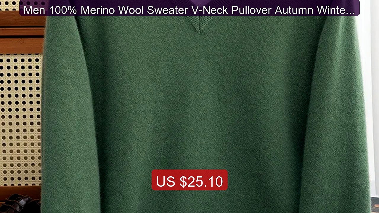 Men 100% Merino Wool Sweater V-Neck Pullover Autumn Winter ... -- Top Pick 2026 | Unbeatable Price!