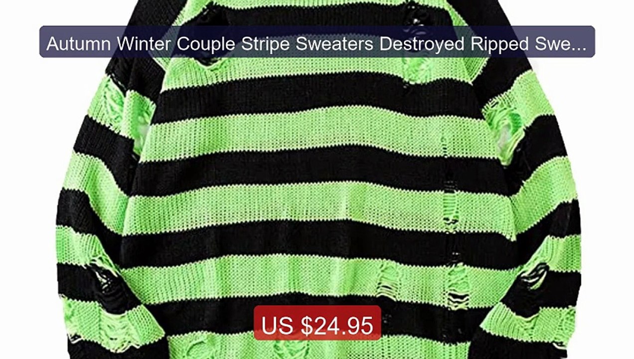 Autumn Winter Couple Stripe Sweaters Destroyed Ripped Sweat... -- Top Pick 2026 | Unbeatable Price!