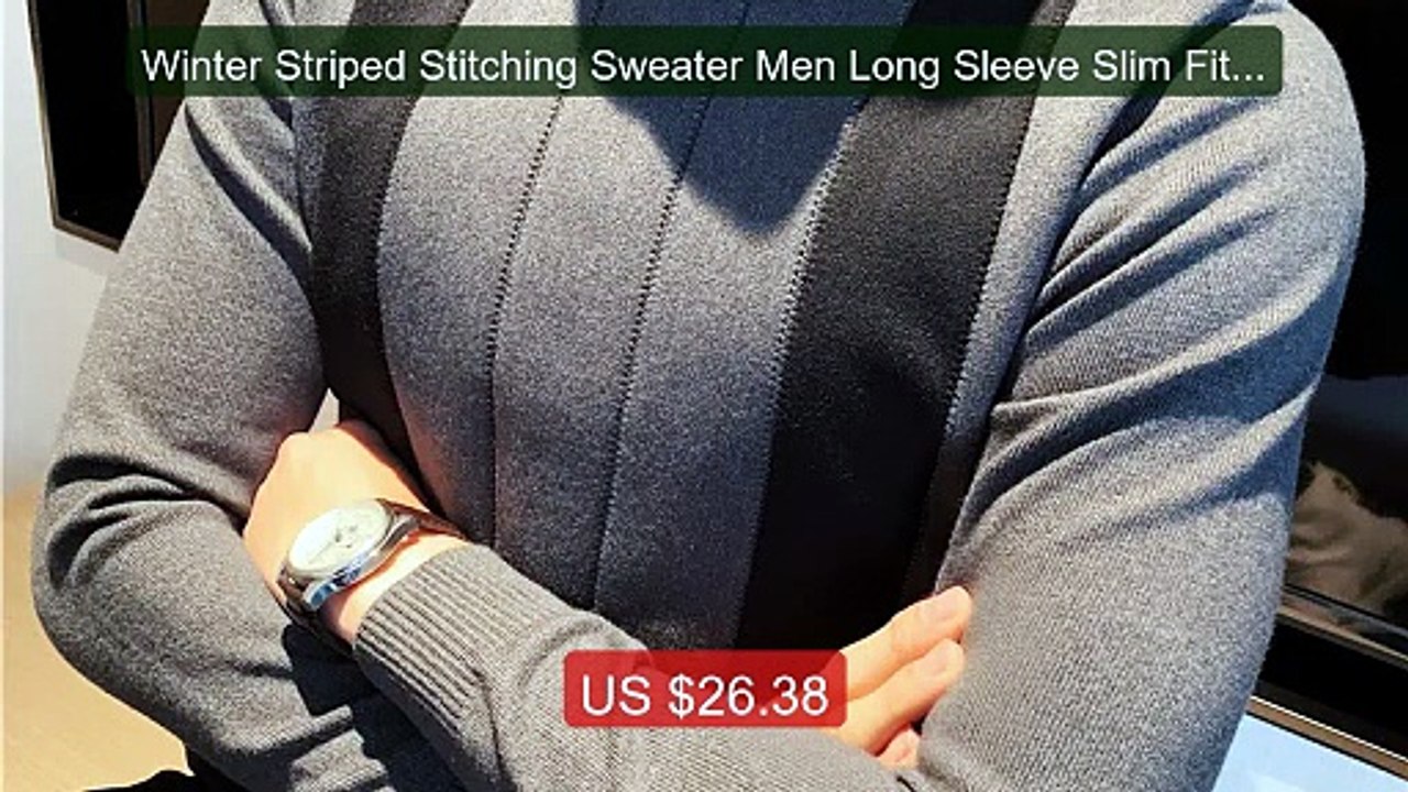 Winter Striped Stitching Sweater Men Long Sleeve Slim Fit Fake Two... -- Best Deal 2026 | Shop Now!