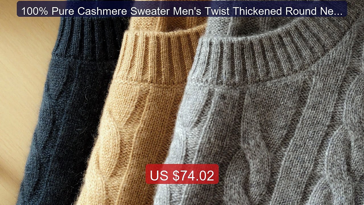 100% Pure Cashmere Sweater Men's Twist Thickened Round Neck Lo... -- Best Buy 2026 | Great Quality!