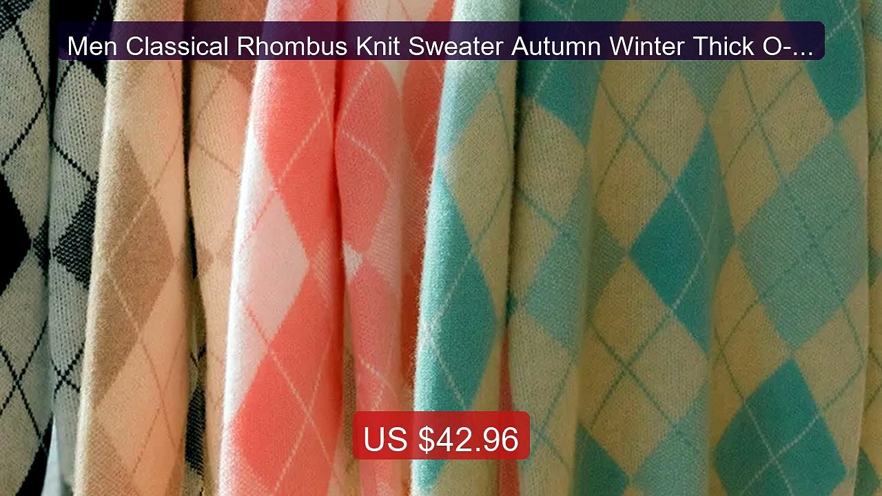 Men Classical Rhombus Knit Sweater Autumn Winter Thick O-neck Long ... -- Top Rated 2026 | Buy Now!