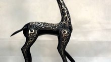 Handmade Damascene Gazelle Sculpture – Silver Inlay Antelope Statue, Luxury Metal Animal Art, Artisan Decor from Meknes1