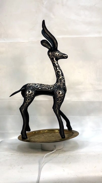 Handmade Damascene Gazelle Sculpture – Silver Inlay Antelope Statue, Luxury Metal Animal Art, Artisan Decor from Meknes1