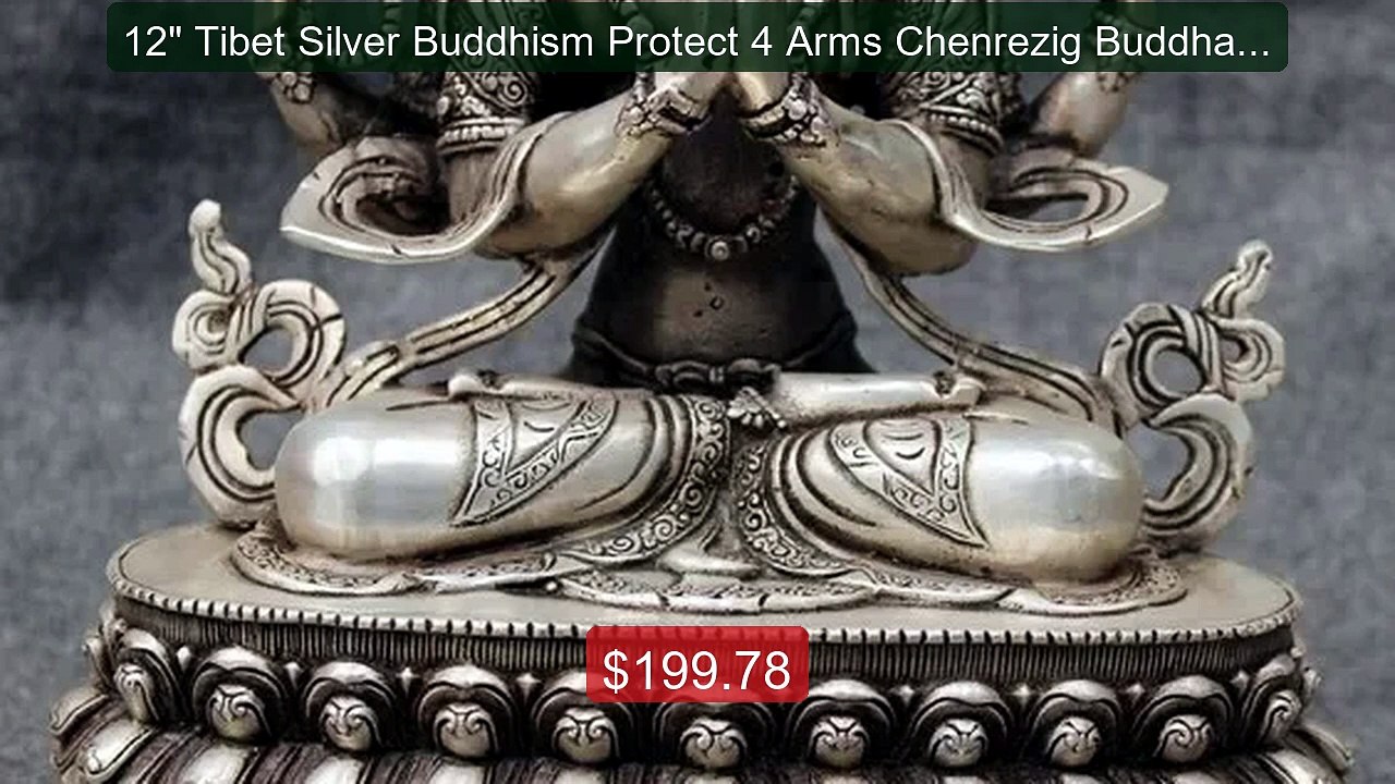 12" Tibet Silver Buddhism Protect 4 Arms Chenrezig Buddha Statue K... -- Best Deal 2026 | Shop Now!