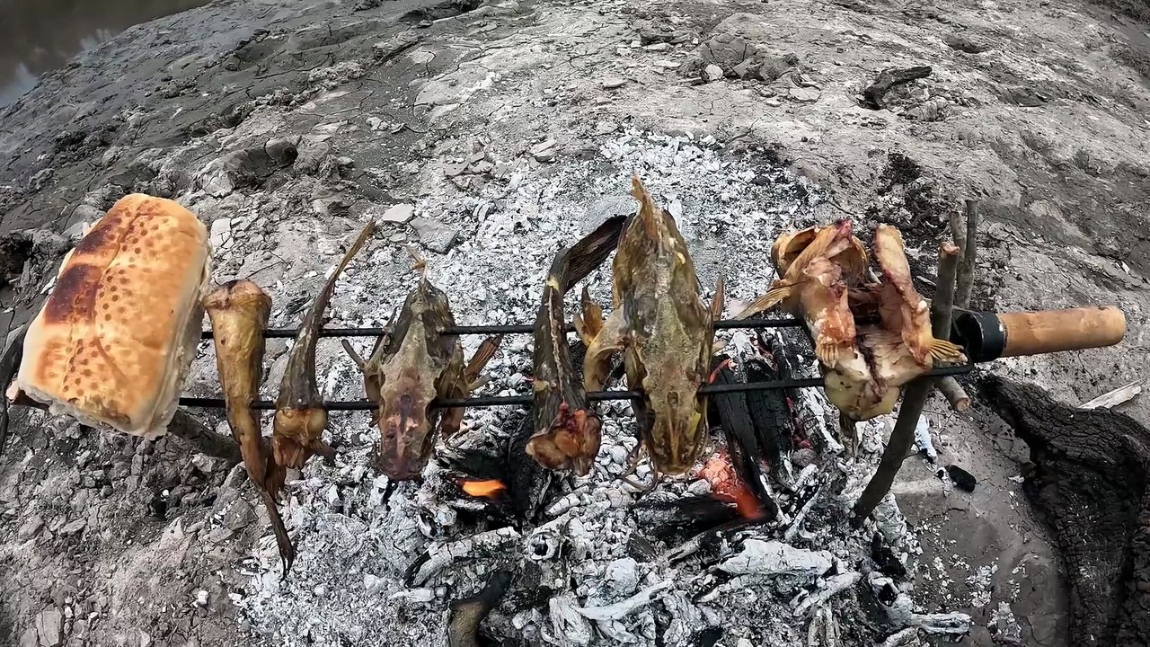 PESCA Y COCINA DE BAGRES, Pescado asado al aire libre, aventura de rio, pesca de barrio