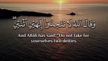 ﴿ وقالَ اللَّهُ لا تَتَّخِذُوا إِلَٰهَيْنِ اثنَينِ إِنَّما هوَ إِلَٰهٌ واحدٌ فَإِيَّايَ فَارهَبونِ ﴾