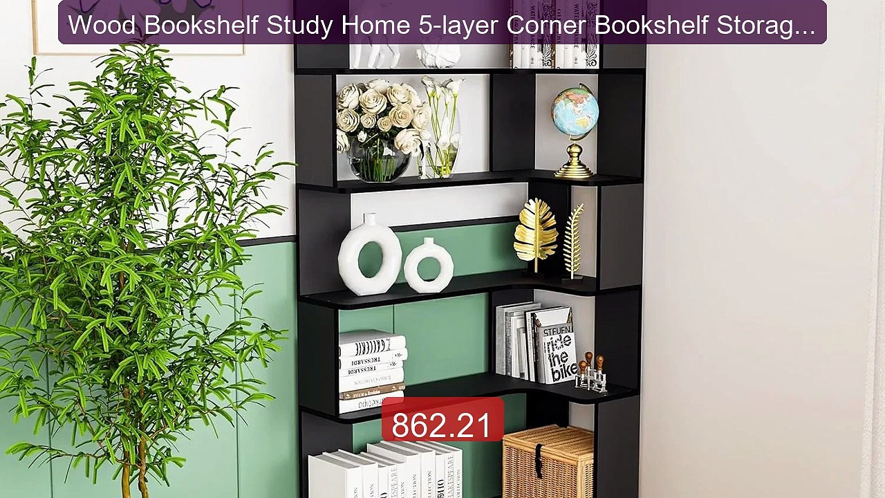 Wood Bookshelf Study Home 5-layer Corner Bookshelf Storage Movable... -- Best Deal 2026 | Shop Now!
