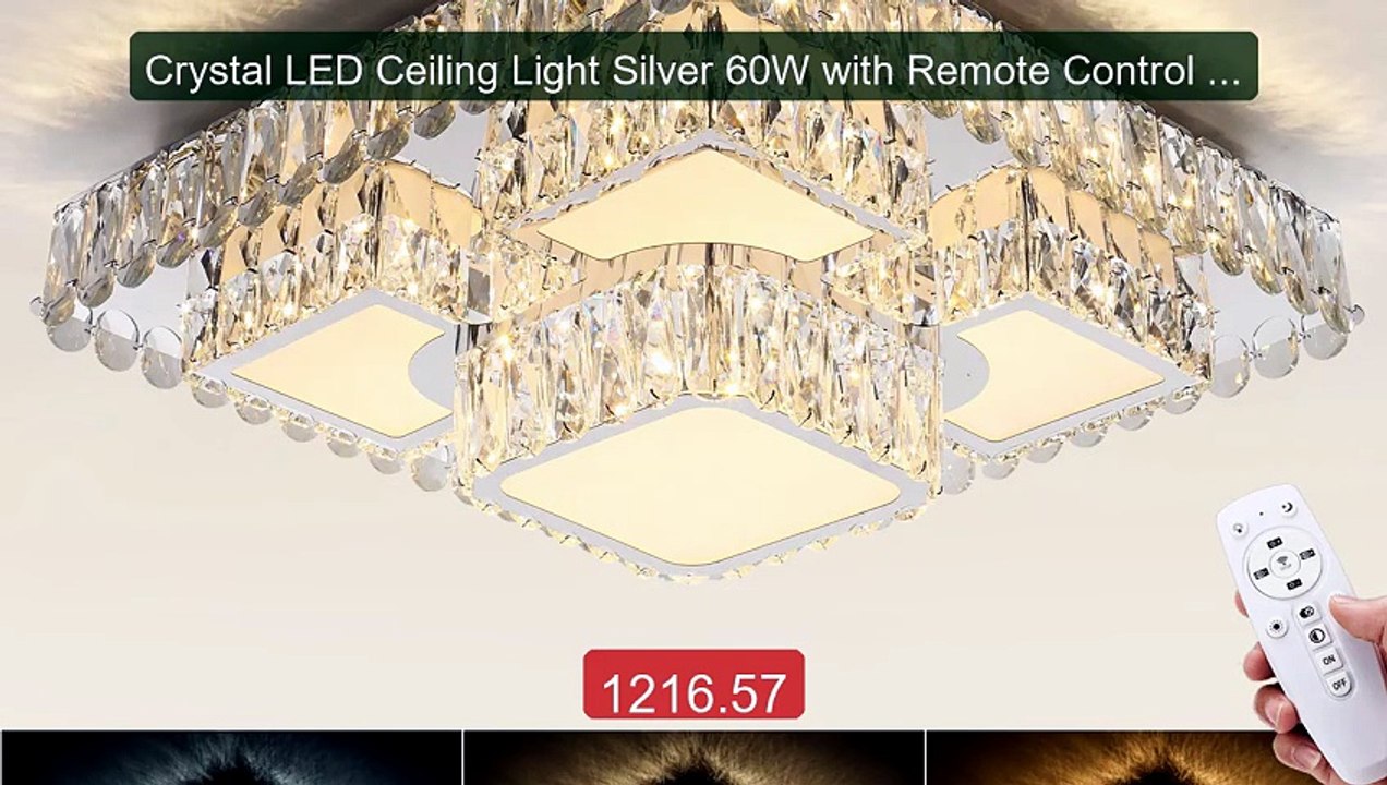 Crystal LED Ceiling Light Silver 60W with Remote Control Dimma... -- Best Buy 2026 | Great Quality!