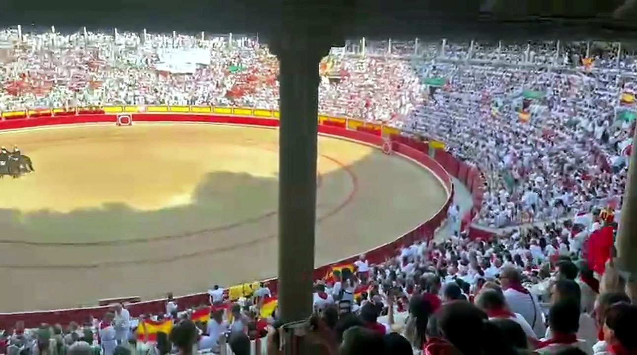 Guerra de banderas en la plaza de toros de Pamplona