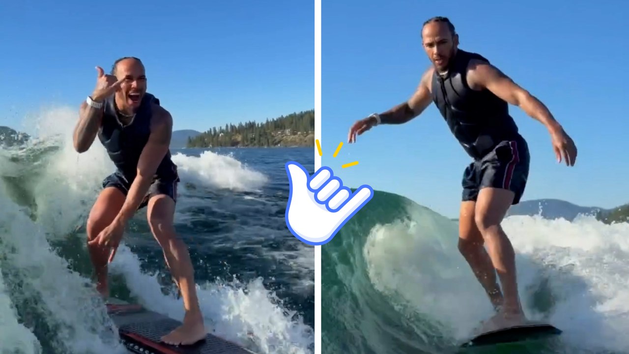 Lewis Hamilton no solo controla las pistas, también lo hace con las olas