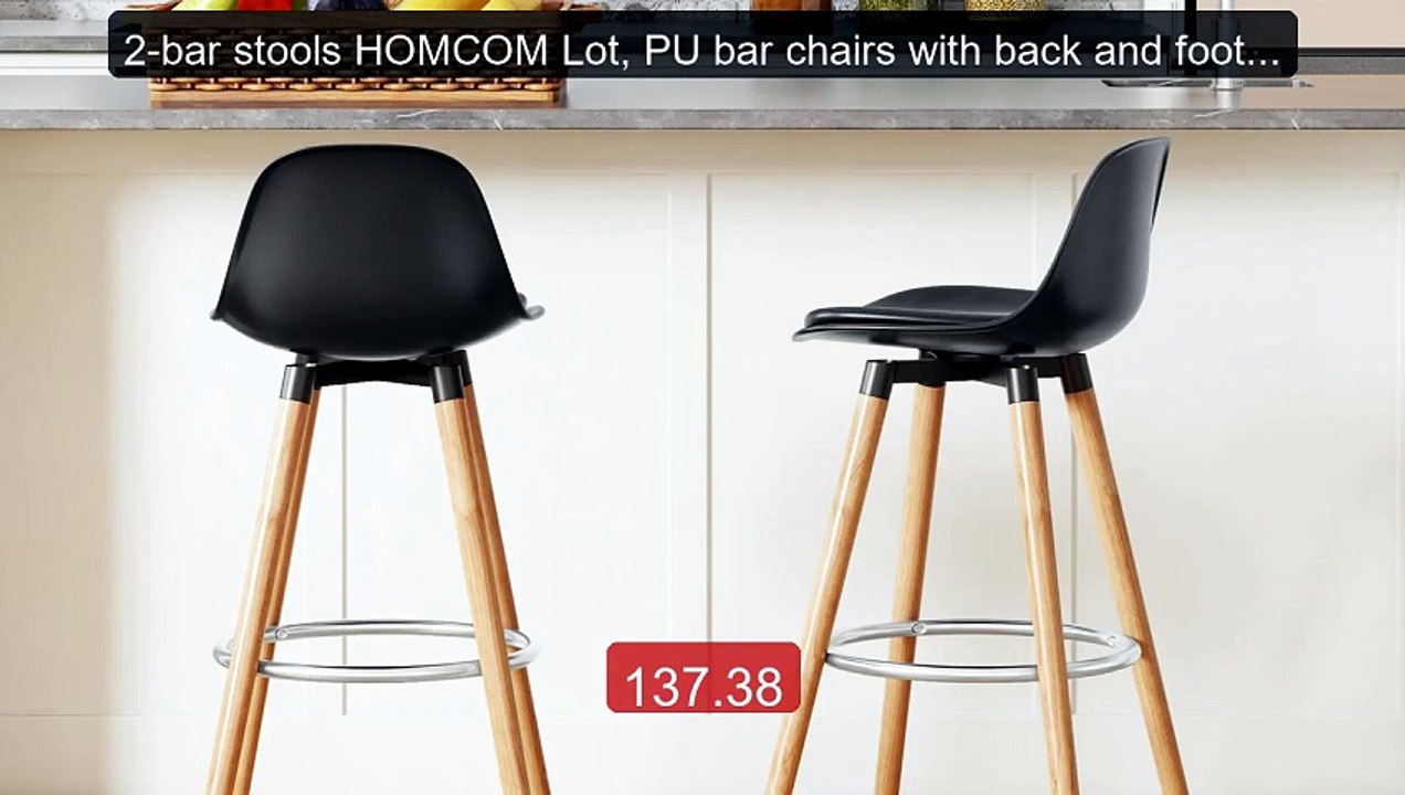 2-bar stools HOMCOM Lot, PU bar chairs with back and foot rest... -- Hot Deal 2026 | Limited Offer!