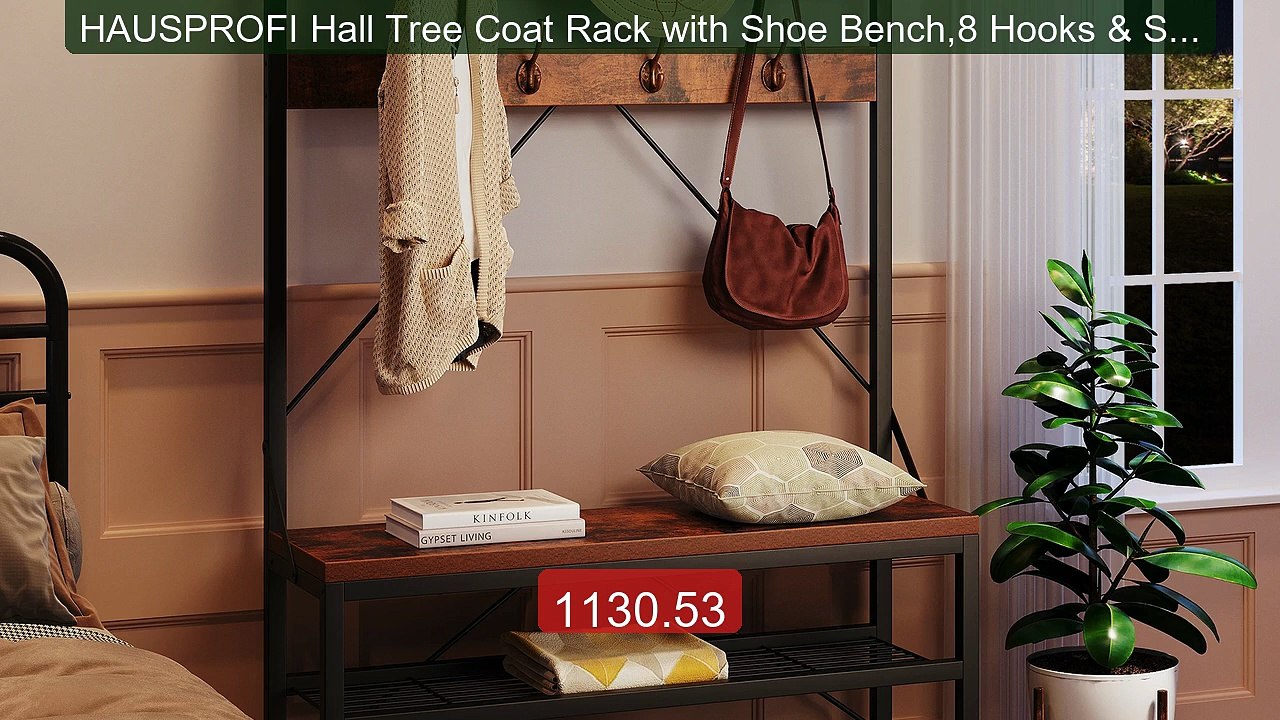 HAUSPROFI Hall Tree Coat Rack with Shoe Bench,8 Hooks & Storage Sh... -- Best Deal 2026 | Shop Now!