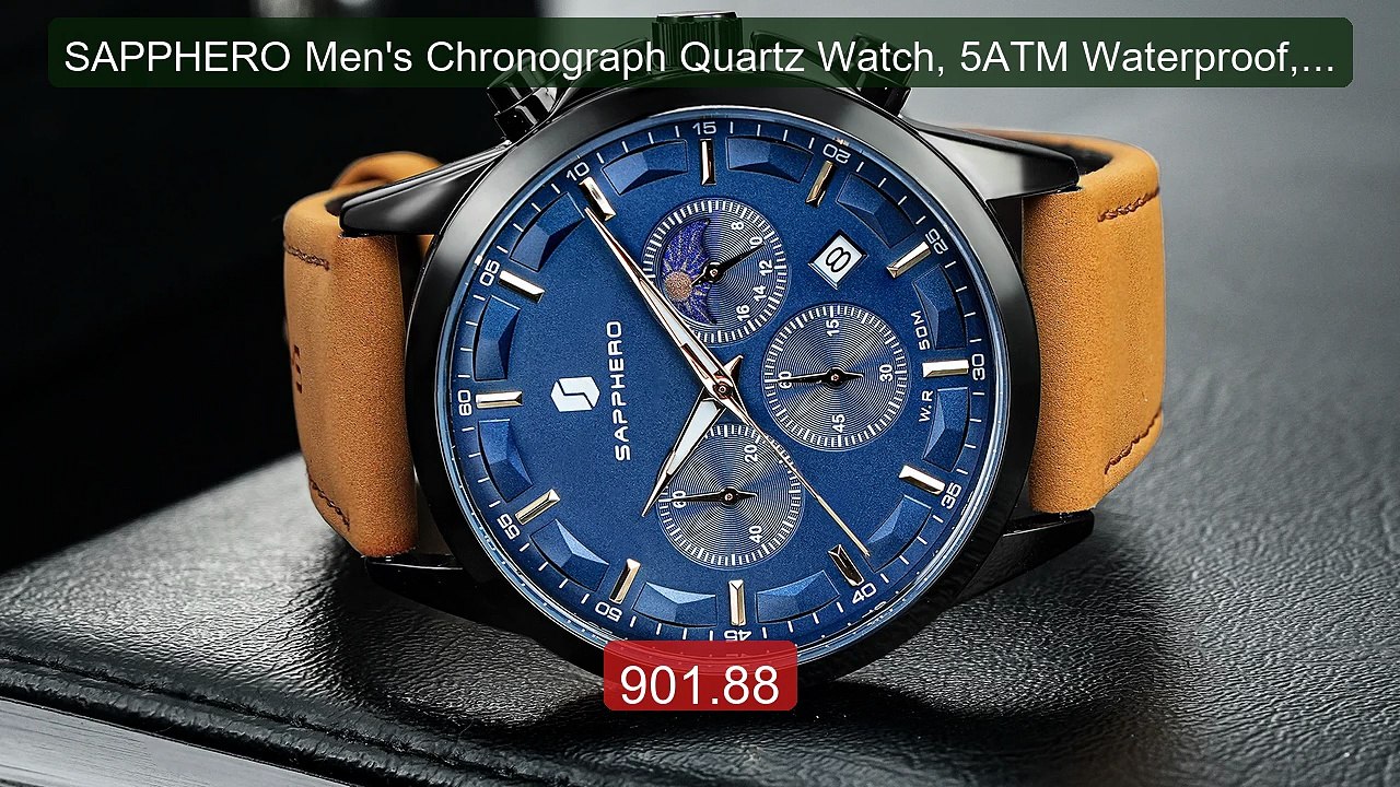 SAPPHERO Men's Chronograph Quartz Watch, 5ATM Waterproof, Har... -- Amazing Value 2026 | Must Have!