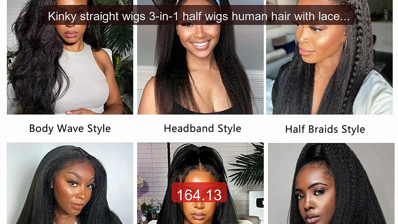 Kinky straight wigs 3-in-1 half wigs human hair...