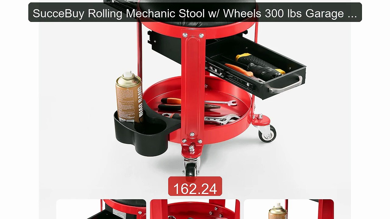 SucceBuy Rolling Mechanic Stool w/ Wheels 300 lbs Garage Seat/... -- Best Buy 2026 | Great Quality!