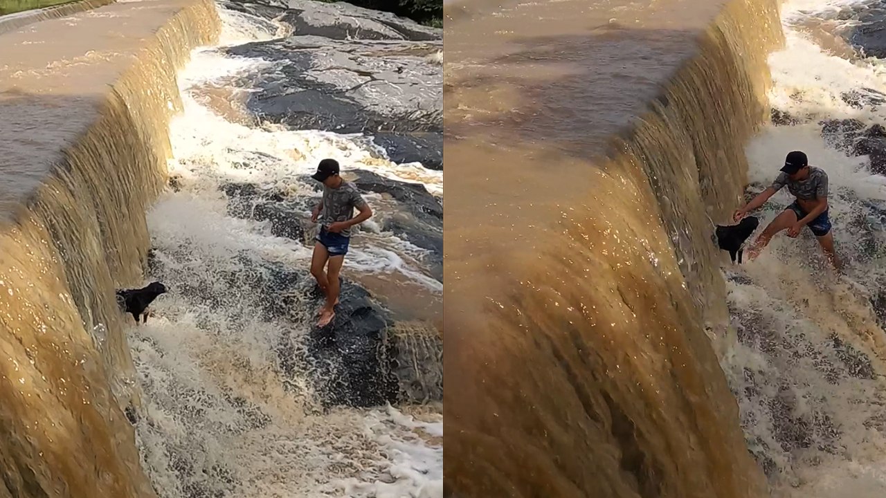 Heroic Rescue of Dog Trapped in Waterfall Caugh...