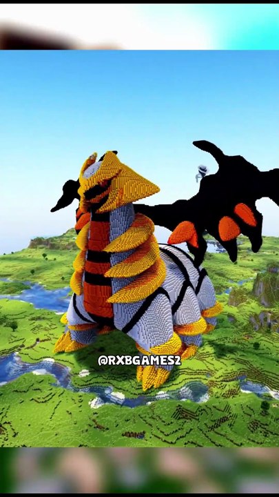 Batalha epica de pokemons no miencraft, quem vence?? Giratina ou Rayquaza?? #minecraft #pokemon