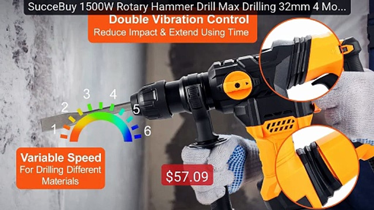 SucceBuy 1500W Rotary Hammer Drill Max Drilling...