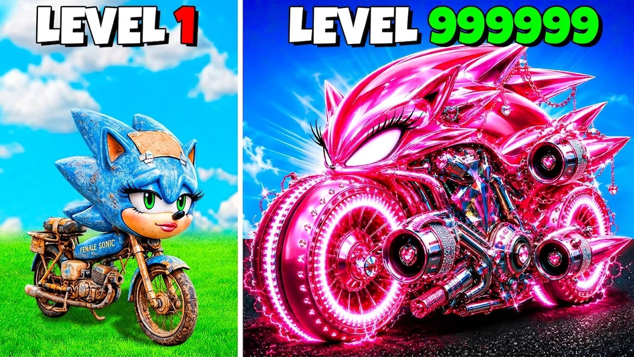Upgrading from Level 1 to 1,000,000 as Female Sonic on a Motorcycle in GTA 5! (Sonic Movie Mod)
