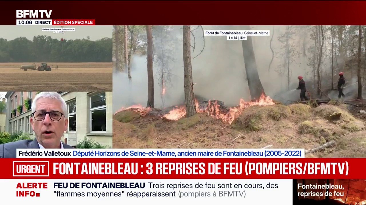 Incendie de Fontainebleau: "J'espère que les renforts qui nous ont été octroyés vont pouvoir être maintenus pendant quelques jours", déclare Frédéric Valletoux, député Horizons de Seine-et-Marne