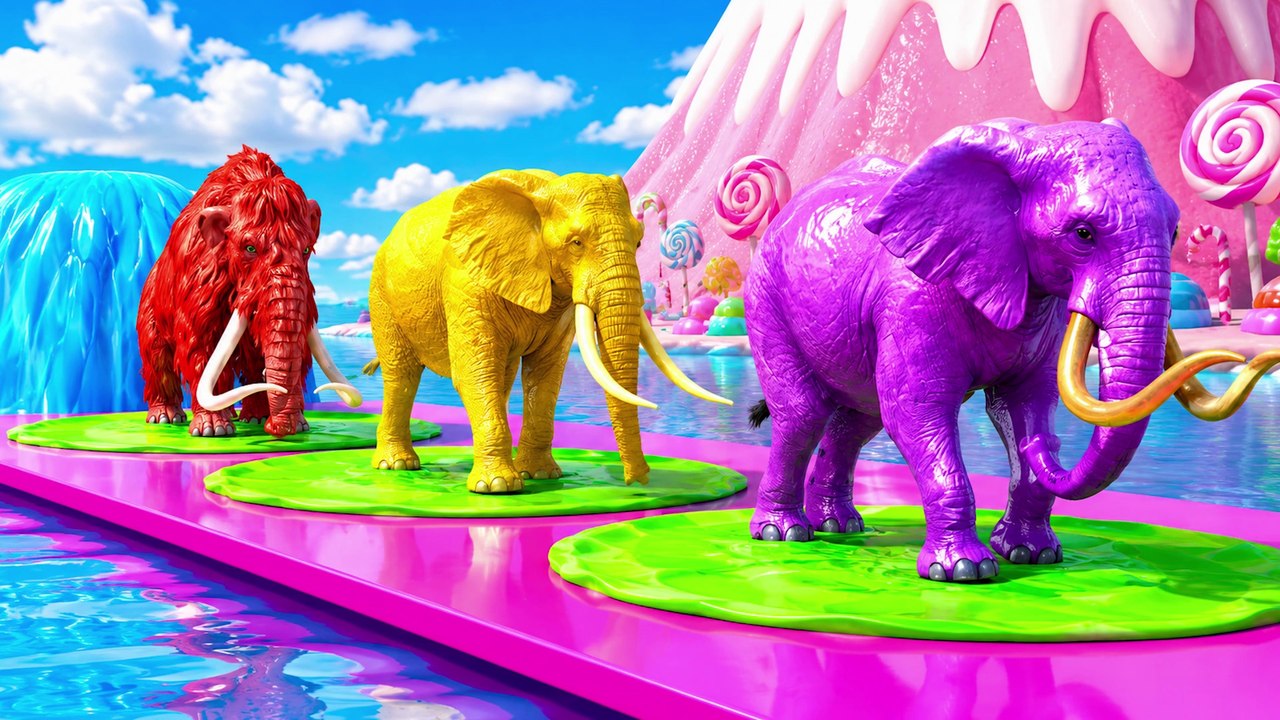 Teasres Paint Animals Mammoths and Elephants Size Comparison Fountain Crossing Animal Game Transformation thumnail