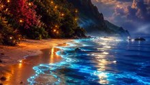 Moonlit Tropical Paradise | Relaxing 4K AI Fantasy Beach with Glowing Waves