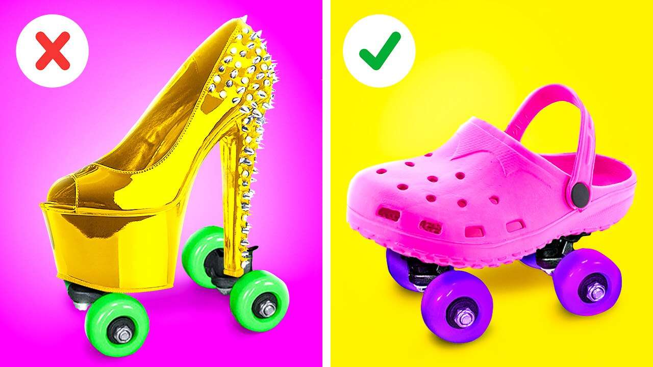 DIY COOL SHOES WITH WHEELS || SUMMER GIRLY DIY HACKS! Broke VS Rich Clothes Ideas by 123 GO! GOLD