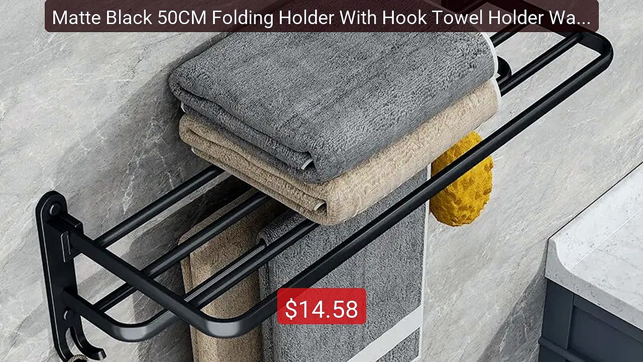 Matte Black 50CM Folding Holder With Hook Towel Holder Wall Mount ... -- Best Deal 2026 | Shop Now!