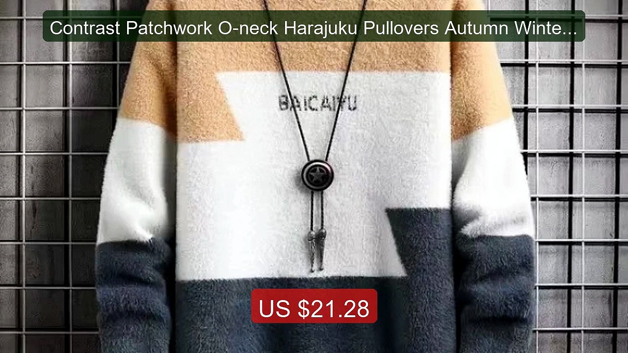 Contrast Patchwork O-neck Harajuku Pullovers Autumn Winter New Lon... -- Best Deal 2026 | Shop Now!