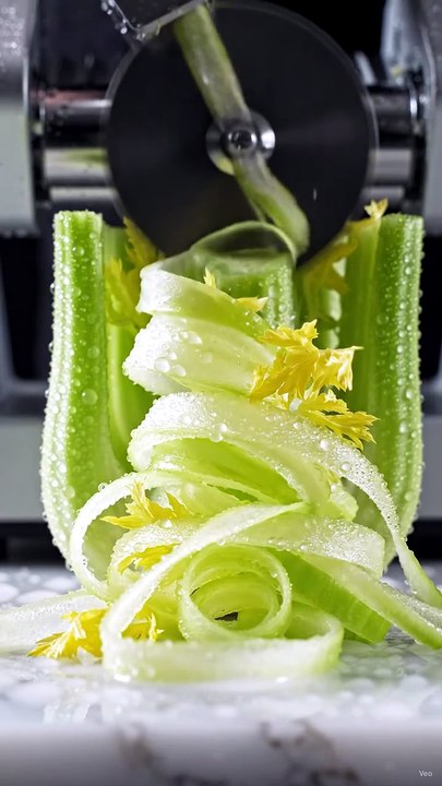 Celery Heart Sliced into Ribbons | Satisfying Vegetable Cutting ASMR 🥬