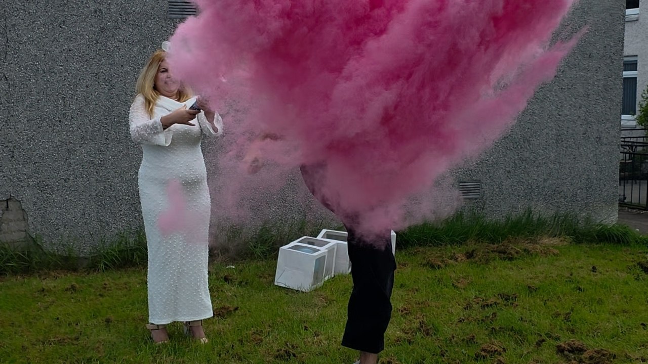 Football Kick Unleashes Pink Confetti at Gender Reveal in Scotland