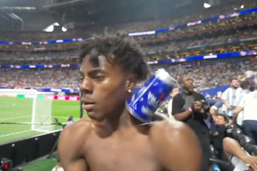 Argentina fans throw cups at IShowSpeed after he celebrates England's goal