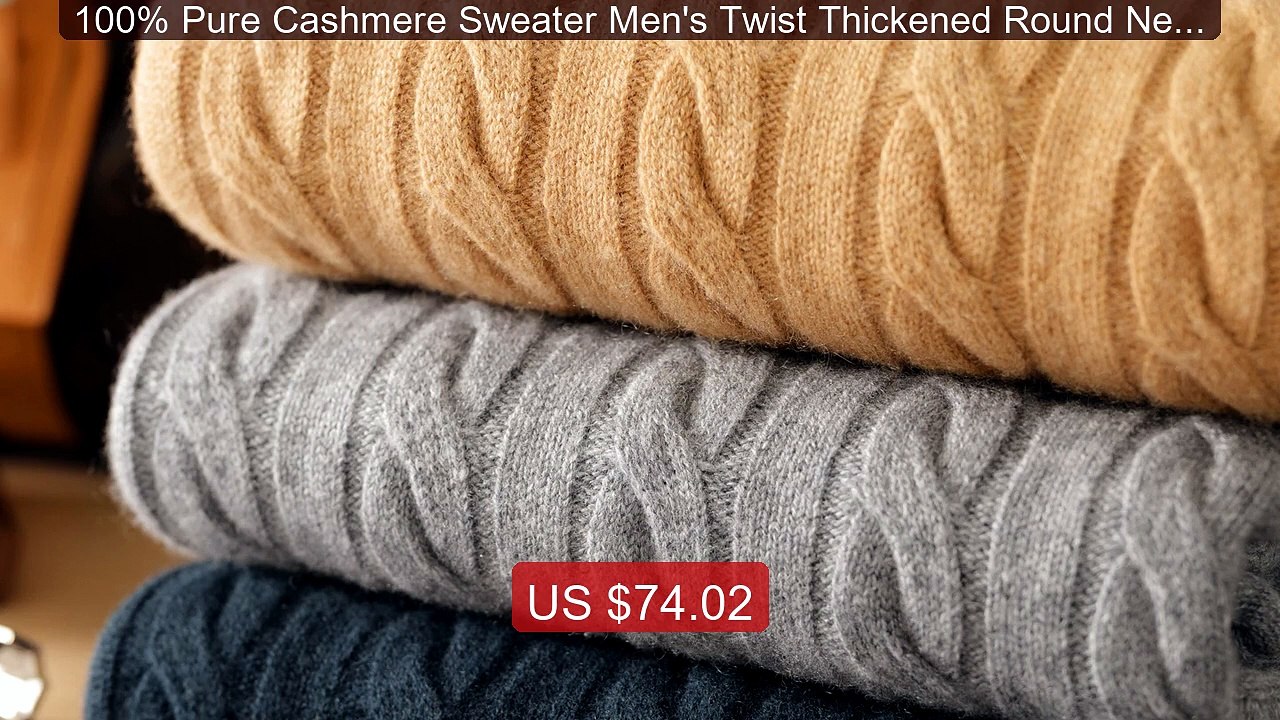 100% Pure Cashmere Sweater Men's Twist Thickened Round Neck Lo... -- Best Buy 2026 | Great Quality!