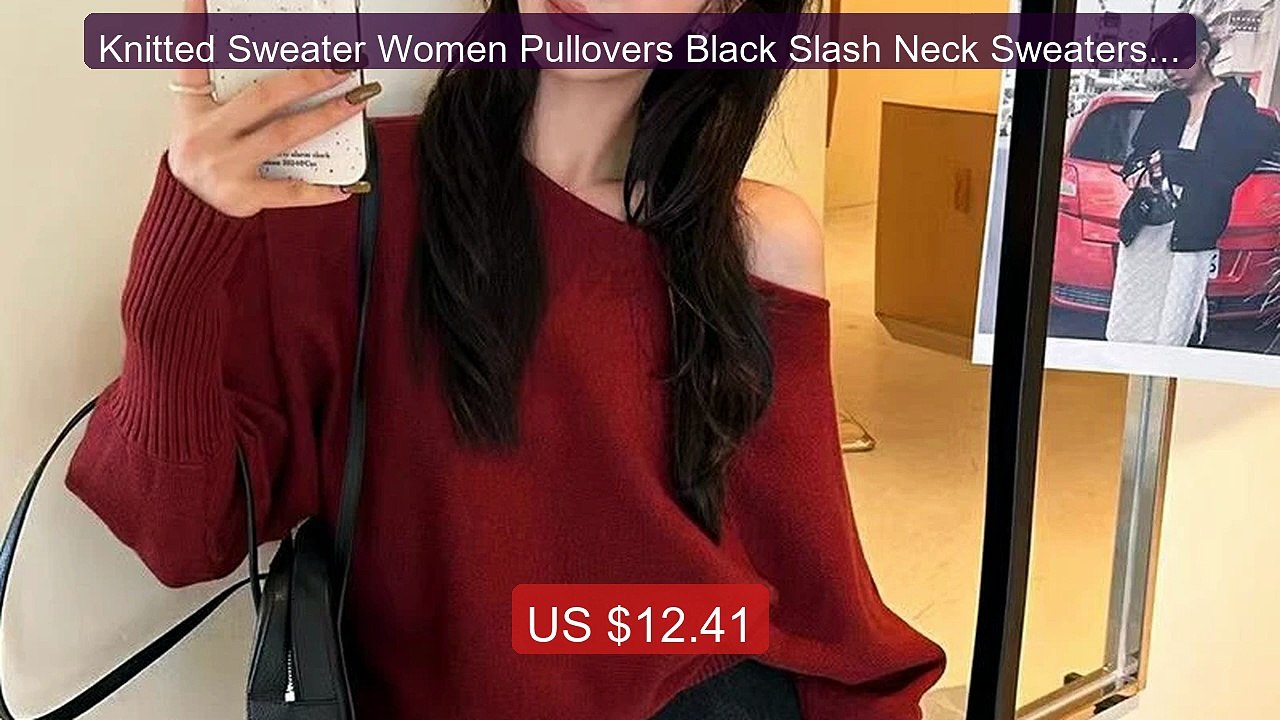 Knitted Sweater Women Pullovers Black Slash Neck Sweaters Kni... -- Amazing Value 2026 | Must Have!