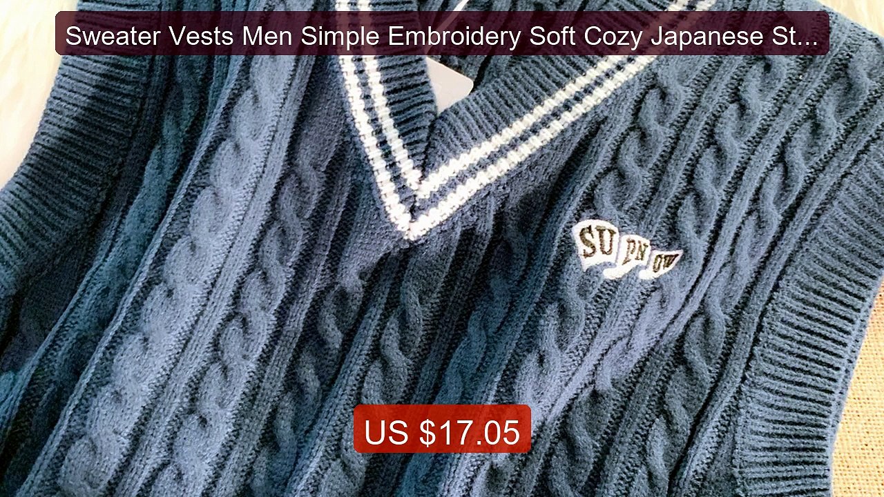 Sweater Vests Men Simple Embroidery Soft Cozy Japanese Style Handso... -- Top Rated 2026 | Buy Now!