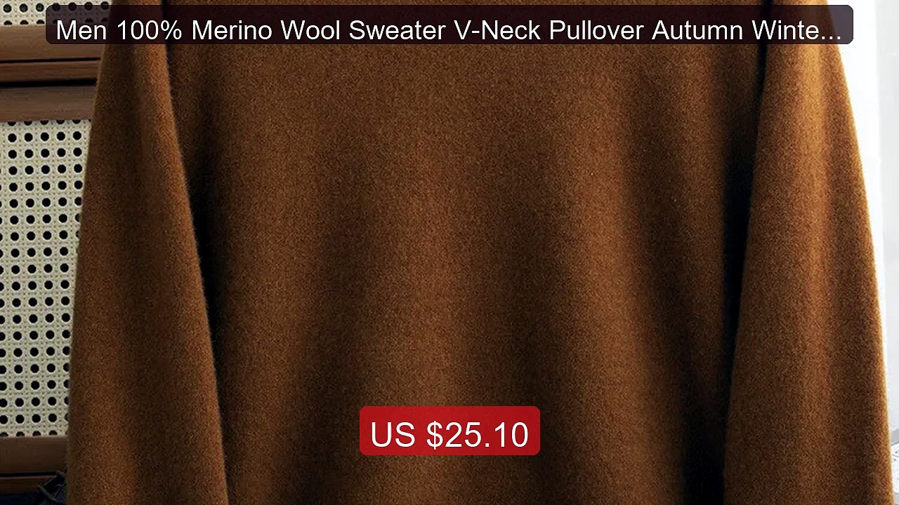 Men 100% Merino Wool Sweater V-Neck Pullover Autumn Winter Cas... -- Best Buy 2026 | Great Quality!