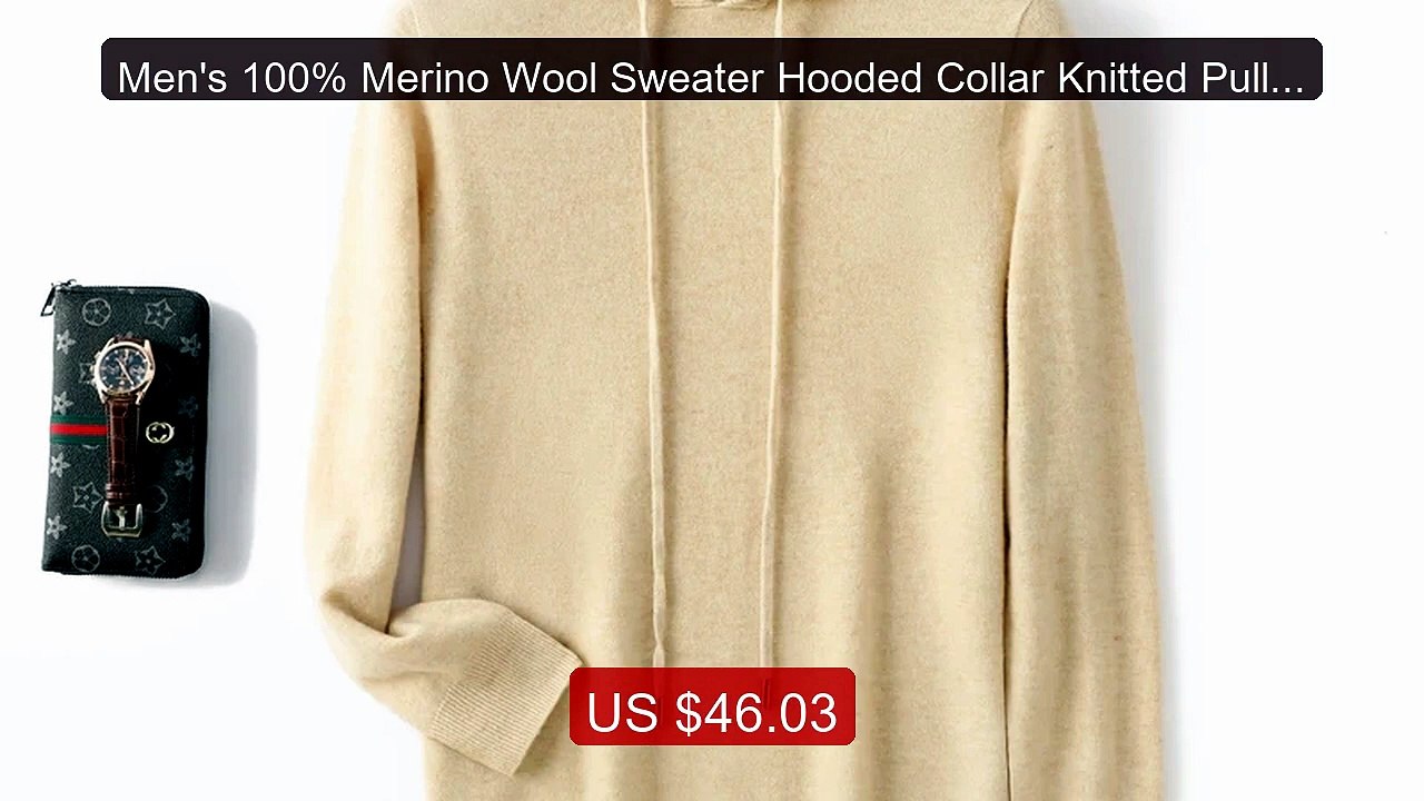 Men's 100% Merino Wool Sweater Hooded Collar Knitted Pullover Cashm... -- Top Rated 2026 | Buy Now!