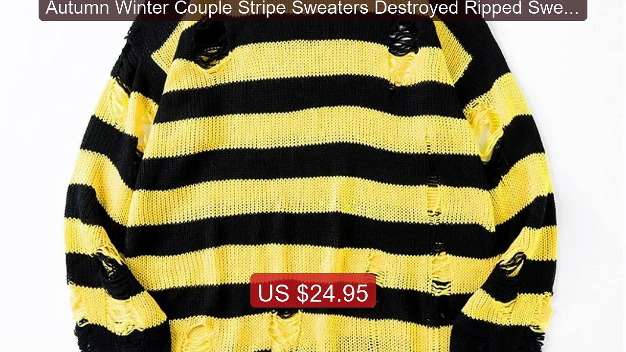 Autumn Winter Couple Stripe Sweaters Destroyed Ripped Sweater... -- Amazing Value 2026 | Must Have!