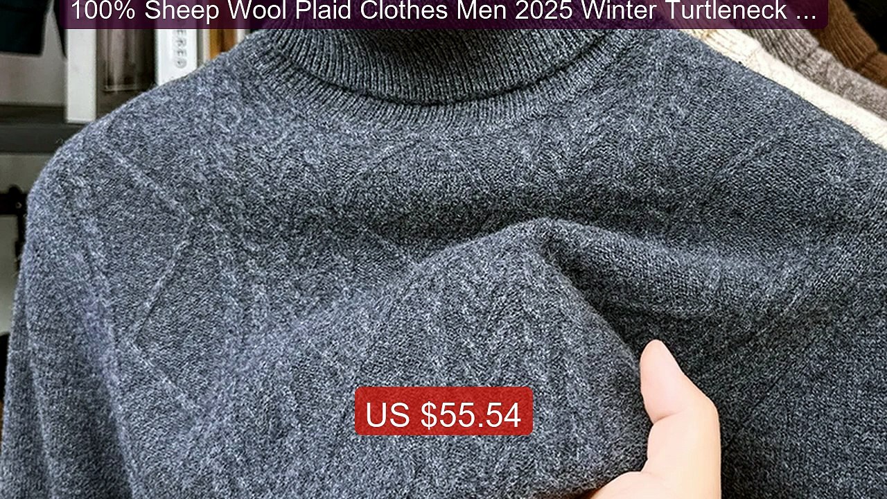 100% Sheep Wool Plaid Clothes Men 2025 Winter Turtleneck Thick Swea... -- Top Rated 2026 | Buy Now!