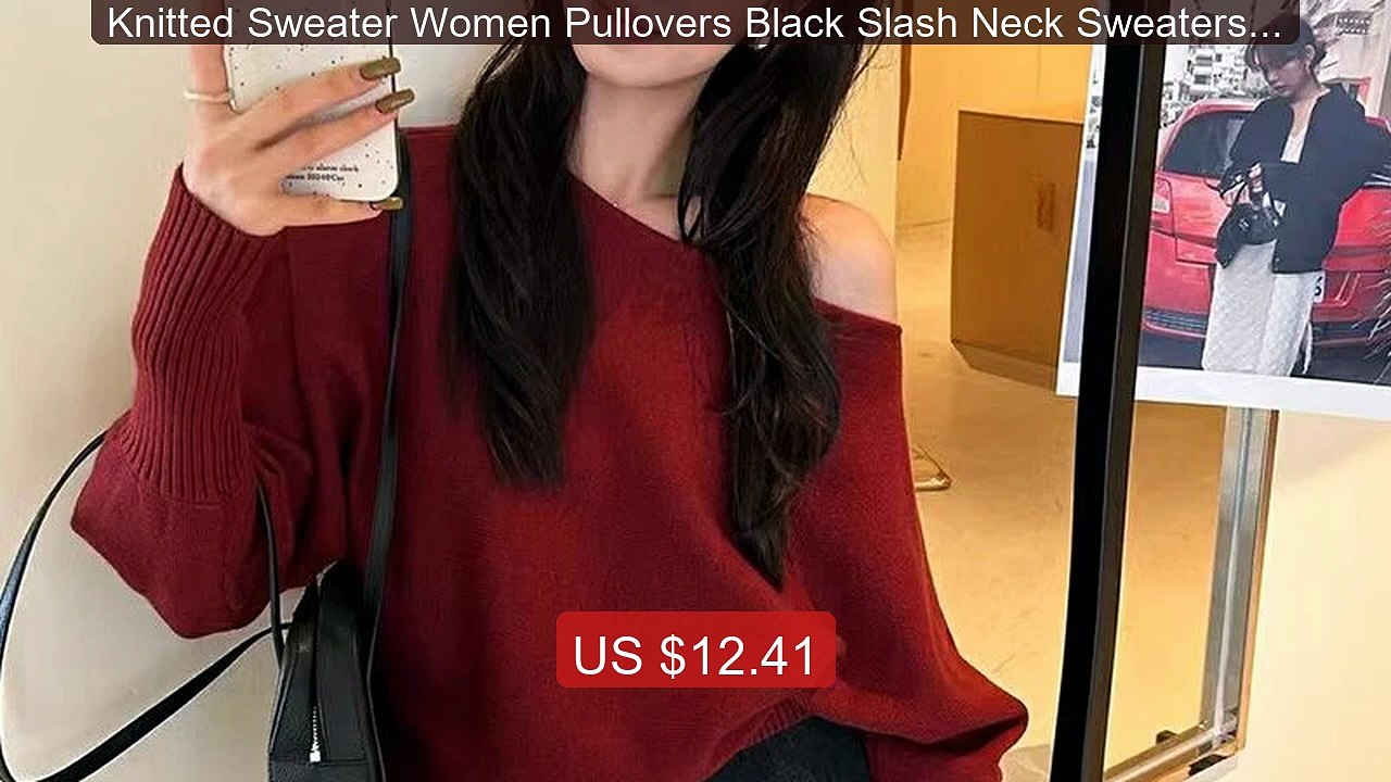 Knitted Sweater Women Pullovers Black Slash Neck Sweaters Knit Swea... -- Top Rated 2026 | Buy Now!