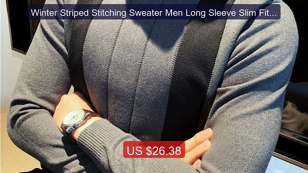 Winter Striped Stitching Sweater Men Long Sleeve Slim Fit Fake Two ... -- Top Rated 2026 | Buy Now!