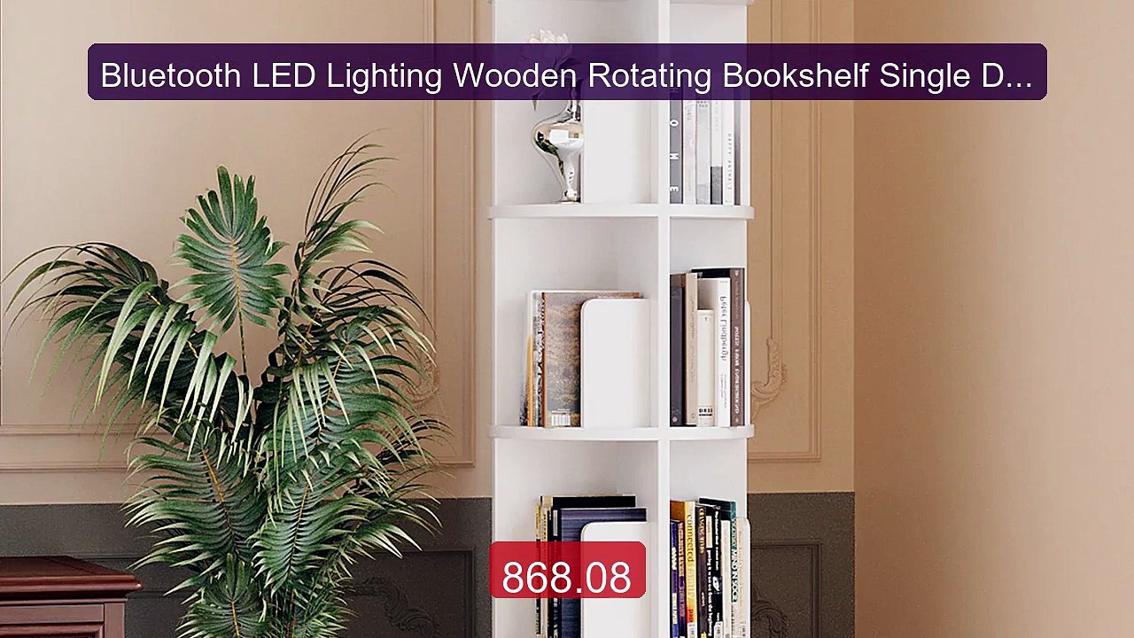 Bluetooth LED Lighting Wooden Rotating Bookshelf Single Drawer... -- Best Buy 2026 | Great Quality!