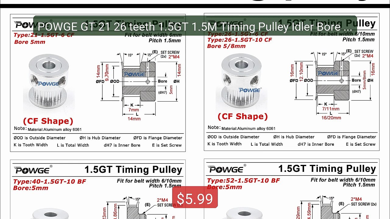 POWGE GT 21 26 teeth 1.5GT 1.5M Timing Pulley Idler Bore 3/4/5... -- Hot Deal 2026 | Limited Offer!