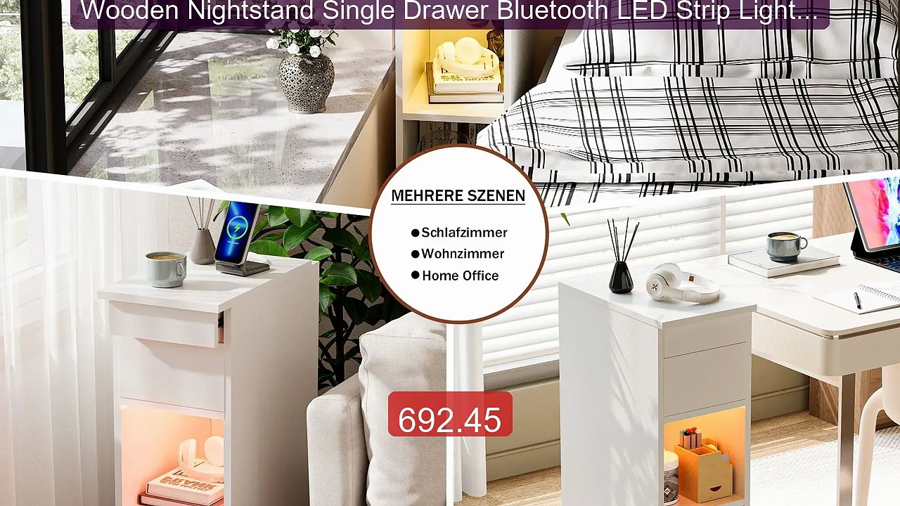 Wooden Nightstand Single Drawer Bluetooth LED Strip Light Vel... -- Amazing Value 2026 | Must Have!