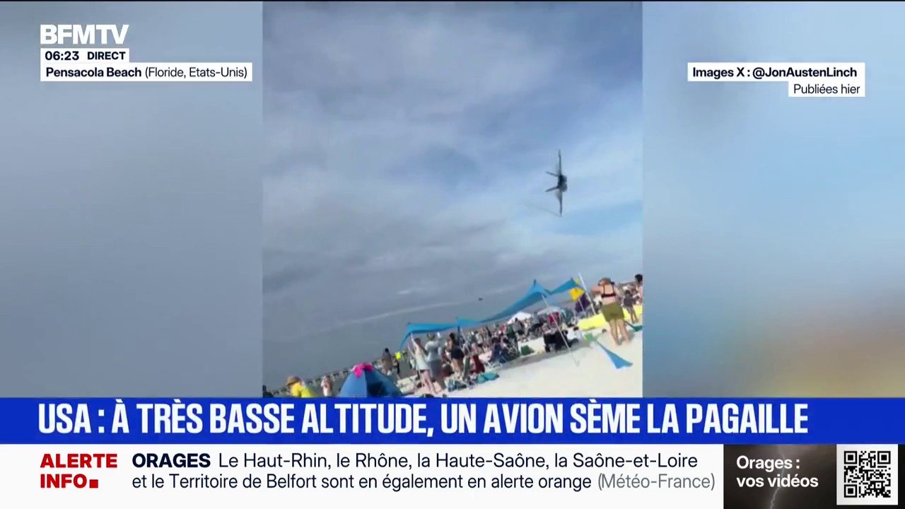 Floride: un avion des Blue Angels, l'équivalent américain de la Patrouille de France, survole une plage à très basse altitude