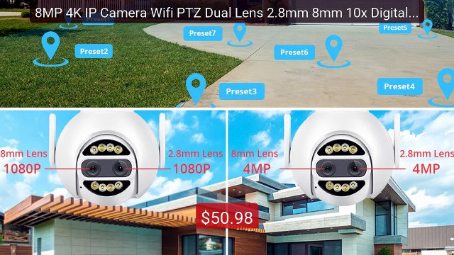 8MP 4K IP Camera Wifi PTZ Dual Lens 2.8mm 8mm 10x Digital Zoo... Amazing Value 2026 | Must Have!