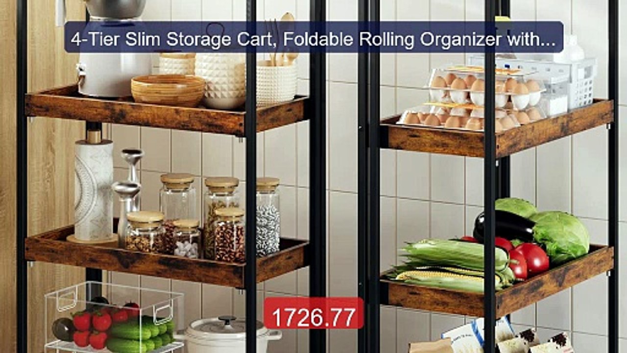 4-Tier Slim Storage Cart, Foldable Rolling Organizer with Wood... -- Best Buy 2026 | Great Quality!