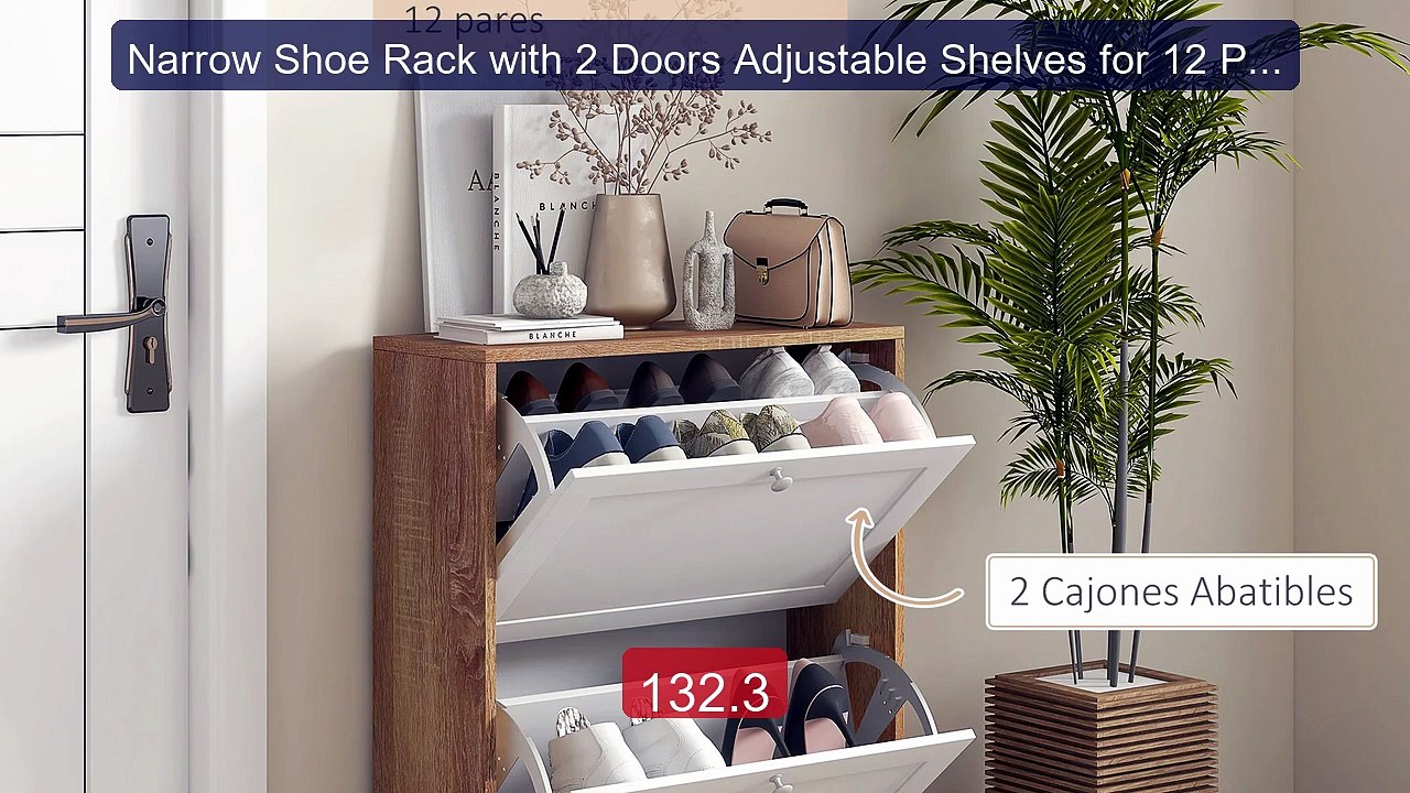 Narrow Shoe Rack with 2 Doors Adjustable Shelves for 12 Pai... -- Top Pick 2026 | Unbeatable Price!